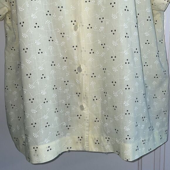 Vtg Y2K Blair light yellow cotton/polyester cap sleeve shirt with gray dots - Picture 3 of 8